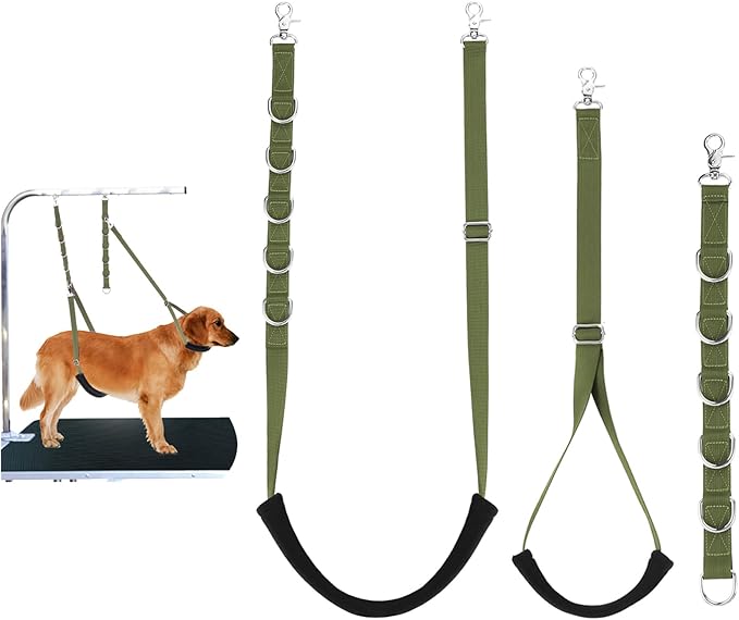 Dog Grooming Loops Supplies Pet Dog Grooming Belly Straps Belly Band Black Solf Comfrotable & Adjustable Grooming Tools for Grooming Tables Arms Ideal for Groomers(Army Green)