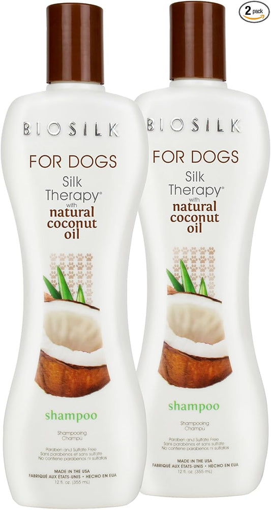 BioSilk for Dogs Silk Therapy Shampoo with Natural Coconut Oil, Moisturizing Dog Shampoo, Sulfate and Paraben Free, pH Balanced Specifically for Dogs, Made in USA, 12 Fl Oz - 2 Pack