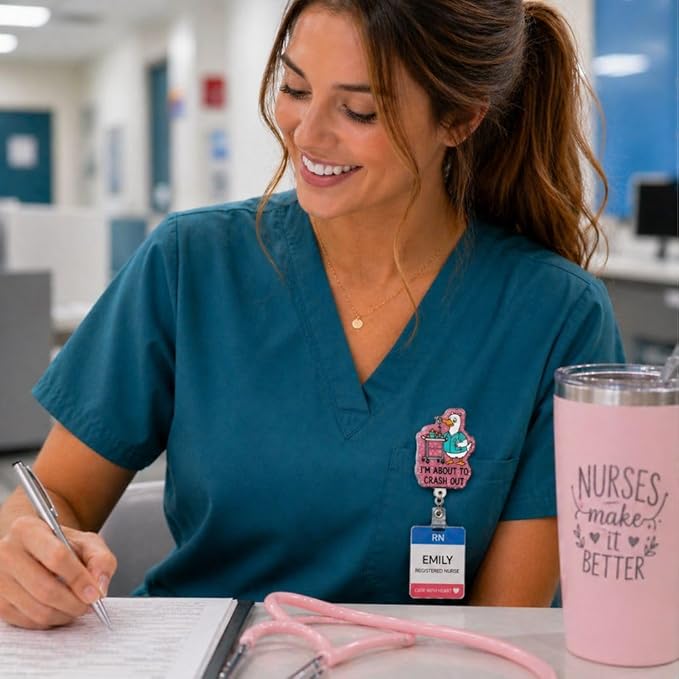 Im About to Crash Out Silly Goose Funny Nurse Badge Reel Retractable ID Name Clip Cute Fun Humor Decorative Durable Healthcare Worker Accessories Gift Medical Assistant Nursing Student RN CNA ER ICU