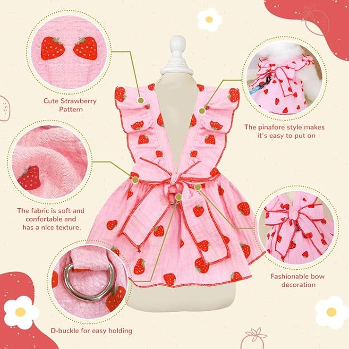 Dog Dresses for Small Dogs Girl Female Clothes Cat Clothes Cat Dress Cute Cotton Extra Small Summer Clothes Bow Decor Printed Strawberry Dog Birthday Outfit Puppy Clothes White L