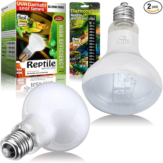 Reptile Heat Lamp 75W 2 Pack,UVA Basking Light Bulbs,Natural Daylight Terrarium Heat Lamps for Bearded Dragon Accessories,Turtle,Tortoise,Lizard,Snake,Gecko,Chicken with Temperature Strips
