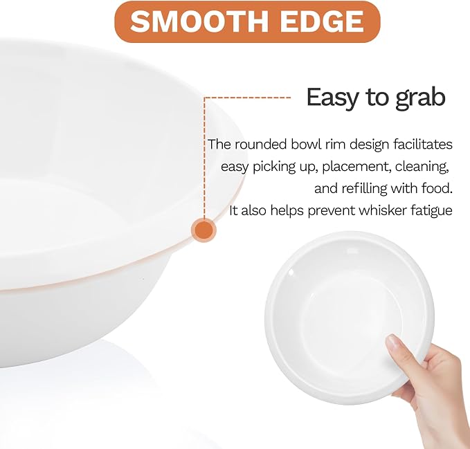 2PCS Cat Bowls Pet Feeding Dish 6.3 Inch, Wide Pet Bowl Pet Feeding Bowl for Indoor Cats, Replacement Food and Water Bowl, Wide Shallow Feeder Bowls for Kitten, Puppy, Rabbit (White)