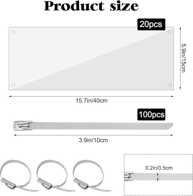20 Pcs Pet Cage Liner 15.7'' x 6'', Cage Urine Guard Side Lining Clear Sheet with 100 Pcs Stainless Steel Zip Ties, Anti-Urine Side Lining Sheet for Rabbit Guinea Pig Hamster Ferret Chinchilla