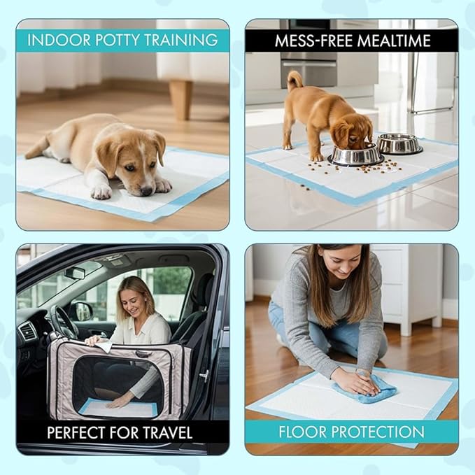 TBM Puppy Pads Pack of 2 (200 Count) - 23.6" x 23.6" - Super Absorbent Pee Pads for Dogs - Premium Leak-Proof - Pets Potty Training Essentials - Disposable Quick-Dry Pads for Puppies | Cats | Rabbits