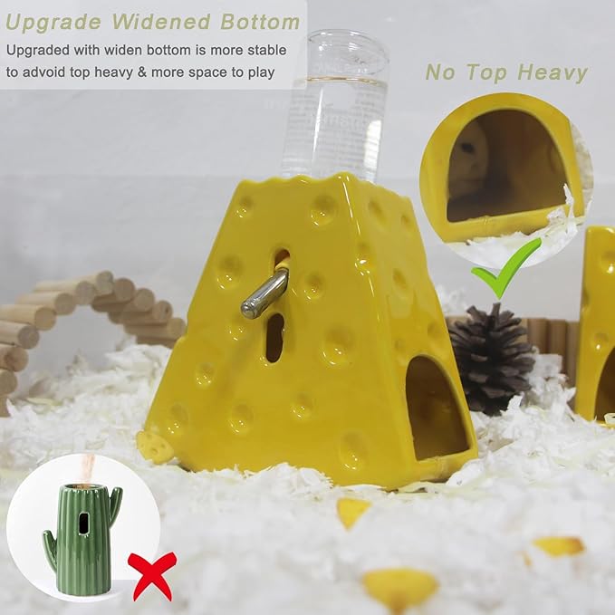 Adjustable Water Bottle Holder - 125ML Syrian Hamster Water Bottle with Widen Bottom Stand Anti-Fall, Ceramic Cheese Water Dispenser for Mice, Gerbil