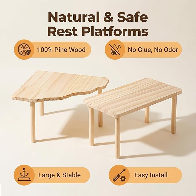 Hamster Platform Set, 2-Piece Wooden Modular Playground & Hide, Cage Accessories for Dwarf Syrian Hamsters, Gerbils, Mice, Degus (Rectangle+Corner)