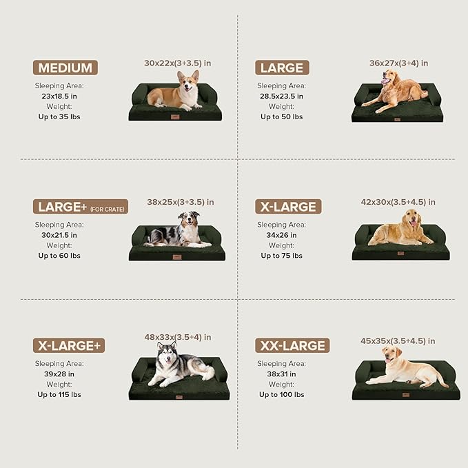 Large Dog Bed Orthopedic Washable - XXL Large Big Dogs - Waterproof with Removable Cover - Memory Foam - Beds Bolster Pet - Dogs Couch Sofa Bed - Outpost Olive Dog Beds