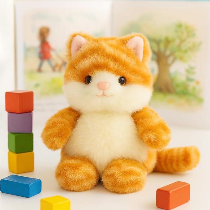 Cat Stuffed Animal Adorable Sitting Kitten Plush Soft Stress Relief Plush Toy Cute Birthday Gifts for Kids Adults,Orange