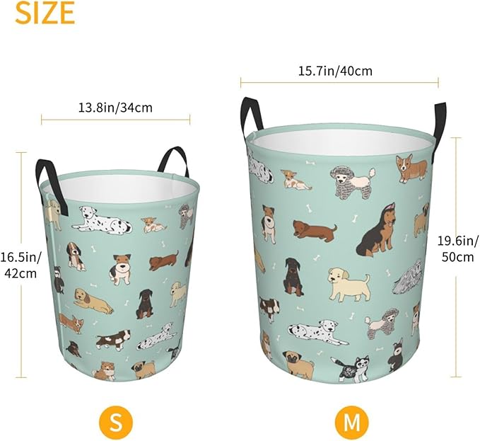 Puppy Dog Cute Animals Round Laundry Hamper Storage Basket Toys Clothes Organizer Bin For Home Bathroom Bedroom Dorm Nursery, 38l