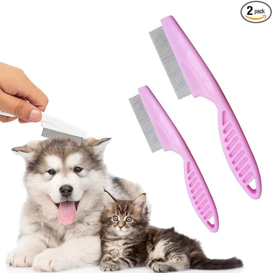 Dog Comb 2 Pack, 2026 New Professional Pet Eye Comb and Grooming Comb Set, Stainless Steel Fine Tooth Tear Stain Remover for Cats and Dogs, Pet Comb for Tangles Knots Loose Fur