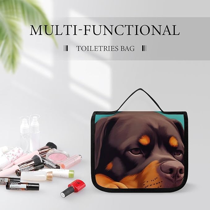 Travel Toiletry Bag makeup Accessories Portable Hanging Organizer (Cute Rottweiler Puppy Farm Dog Lazy Animal)