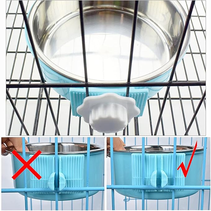 Love Dream Crate Dog Cat Bowls, Removable Stainless Steel Hanging Pet Cage Bowls Kennel, Food Water Feeder with Bolt for Puppy Birds 2 Pack with Silicone Sponge Dish Brush