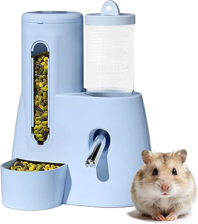 Hamster Food Bowl Guinea Pig Water Bottle No Drip - 2-in-1 Automatic Feeder and Waterer with Roller Ball Design, 300ml+80ml