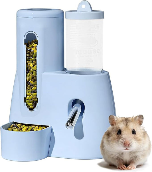 Hamster Food Bowl Guinea Pig Water Bottle No Drip - 2-in-1 Automatic Feeder and Waterer with Roller Ball Design, 300ml+80ml