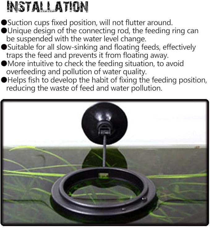 Fish Feeding Ring, Fish Safe Floating Food Feeder Circle Blue, with Suction Cup Aquarium, Square and Round Shape Fish Tank Towels - for Guppy, Betta, Goldfish, Etc (1 Circle)