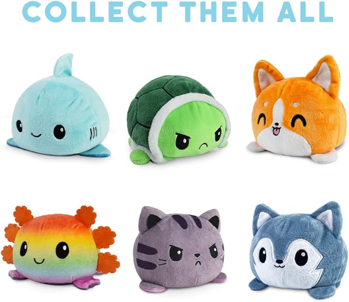 TeeTurtle Reversible Cat/Kittencorn Plushie 4-Inch Gray Tabby/Rainbow Two-Sided Flip Plush Toy with Embroidered Details - Cute Mini Collectible Plush for Kids, Teens, and Adults