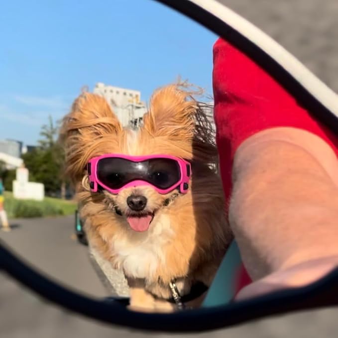Dog Goggles Small Breed, XS Dog Sunglasses Chihuahua Glasses Anti-UV Eyes Protection for XSmall Pets Tiny Dogs Cats, Pink XS