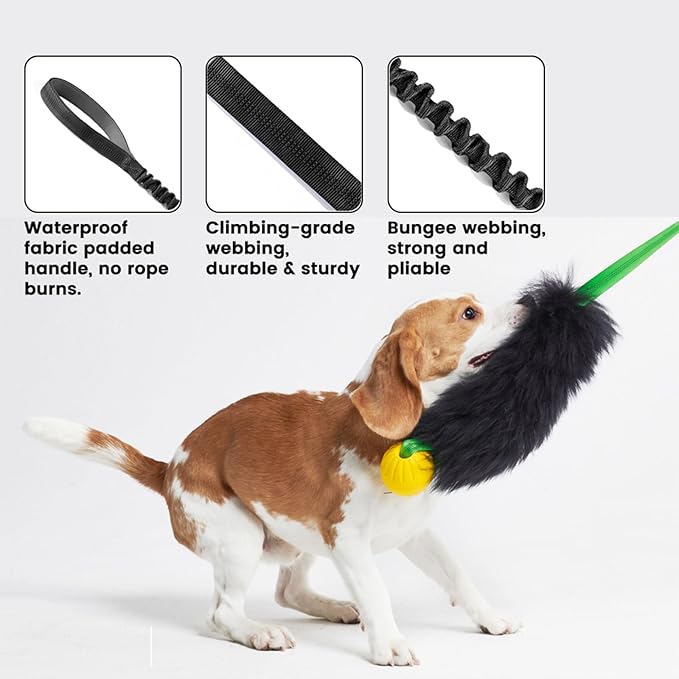 HOWGO Dog Rope Toy,Dog Bungee Chaser Toy 100% Sheepskin,Sheep Smell Tug Toy for All Breeds(Green, Long Without Ball)