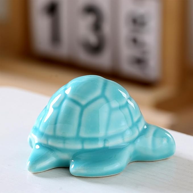 Ceramic Sea Turtle Figurine for Aquarium Decor, Penjing Rockery Scenery, Miniature Garden & Coastal Home Accent (Cyan)