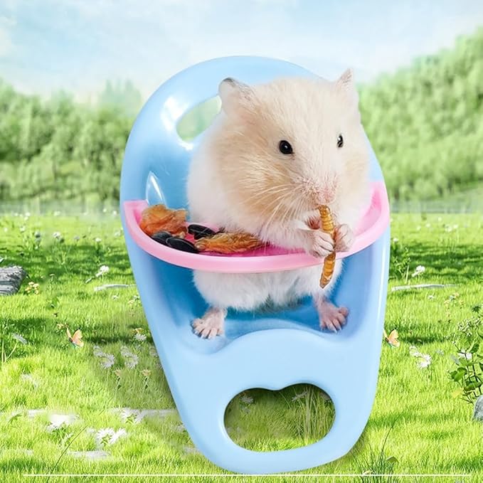 2PC Hamster Chair with Tray Super Cute Hamster Dining Plastic Chair Small Animal Cage Accessories Habitat Decor House Photo Props Small Animal Toys for Hamster Mice Rat Hedgehog Rodents (Blue+Pink)