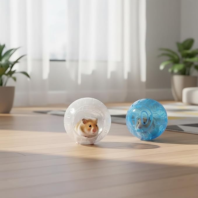 2Pcs Rotundity Hamster Balls, Breathable and Sturdy Dwarf Hamster Exercise Balls Running Wheel Gerbil Toys, Small Animals, Portable Small Pet Supplies (White & Blue),2 Sizes 5.7 & 4.7in. ﻿