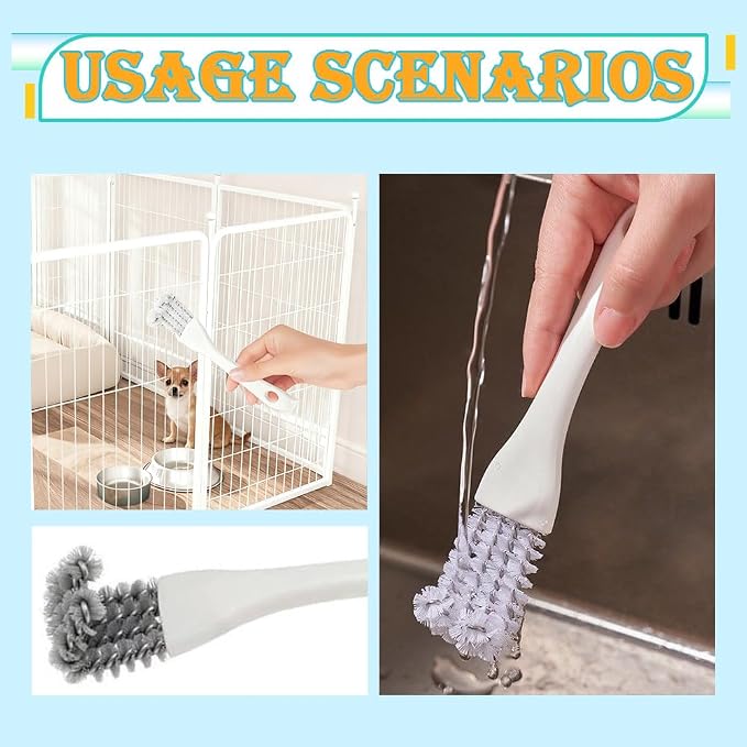 2 PCS Bird Cage Brushes with Scraper, 2-in-1 Birds Cage Cleaner Brush & Scoop with Long Handle and Curved Head for Cleaning Parrot & Pet Cages & Bird Perch (White)