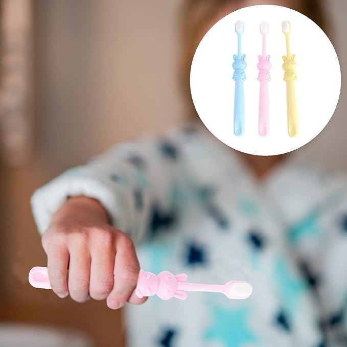 UPKOCH 3pcs Manual Toothbrush Set for Babies 2-8 Years, Gentle Thin Bristles, Cartoon Rabbit Design, Oral Care for Teeth Cleaning