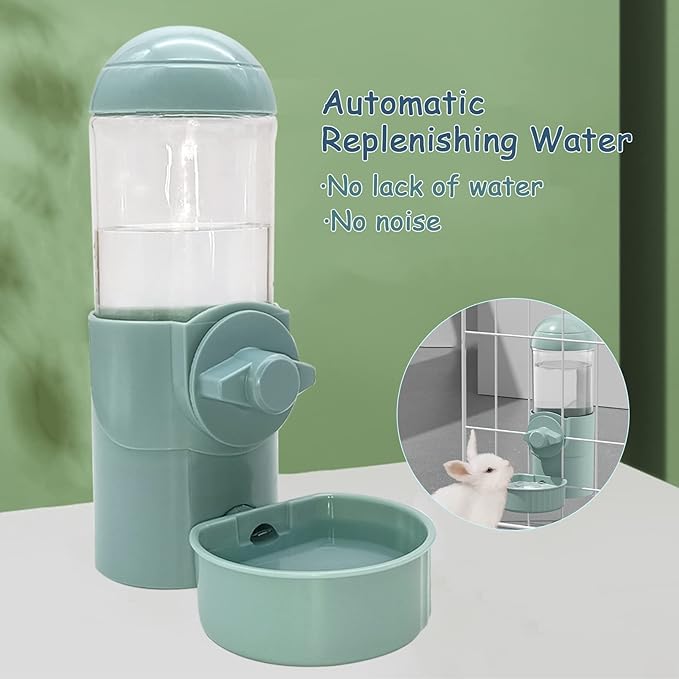 Tfwadmx Rabbit Watter Bottle 17oz Hanging Guinea Pig Automatic Water Dispenser No Drip Small Animal Cage Water Feeder Bowl for Bunny Chinchilla Hedgehog Ferret 2PCS (Blue)