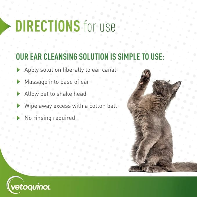 Vetoquinol Ear Cleansing Solution - Gentle Cleaner to Remove Dirt & Debris - Easy-to-Use Drops for Cats & Dogs - Support Clean and Fresh-Smelling Ears - Ideal for Routine Pet Hygiene - 4 Ounces