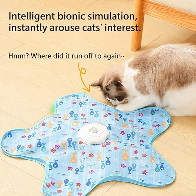 Automatic Cat Toy for Indoor Cats, Hide & Seek Hunting Game Exercise Play Plate, Rechargeable Interactive Cat Toy, Moving Concealed Feathers, Durable Exercise Toys for Indoor Cats