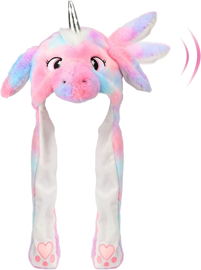 Bubblepompom Animal Hat with Ears Moving Jumping Pop Up Beating Hat Plush Holiday Cosplay Dress Up Funny Gift for Kids