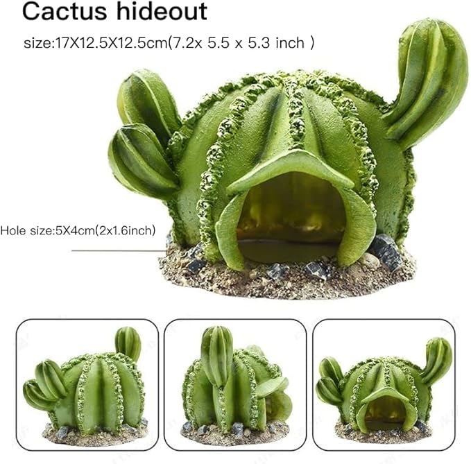 AWXZOM Reptile hideouts Come with Dinosaur Skull Hideout, Resin Cactus Desert Aquarium Tank Habitat Accessories for Bearded Dragon Chameleon Leopard Gecko Snake Fish (Ball Cactus)