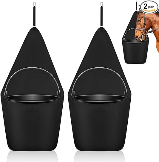 Paterr 2 Pcs Black Horse Feed Bag Hanging Bucket Holder Trailer Bag Suitable for 5 Gallon Water Bucket Horse Trailer Accessories 600d Polyester Feeding Supplies