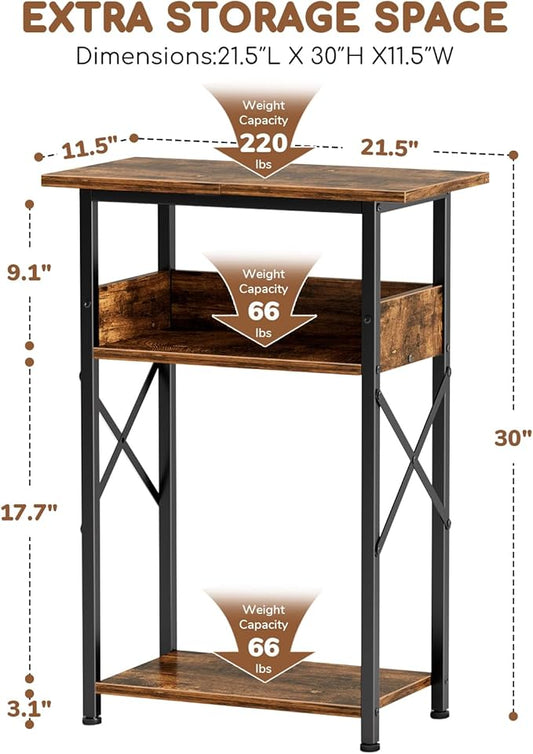 10 Gallon Fish Tank Stand with Storage Shelves, 3-Tier Aquarium Stand with Rust-Proof Metal Frame, Heavy Duty Waterproof Reptile Turtle Tank Stand for Home Office Up to 150LBS, 21.5" L x 11.5" W x 30" H, Rustic Brown