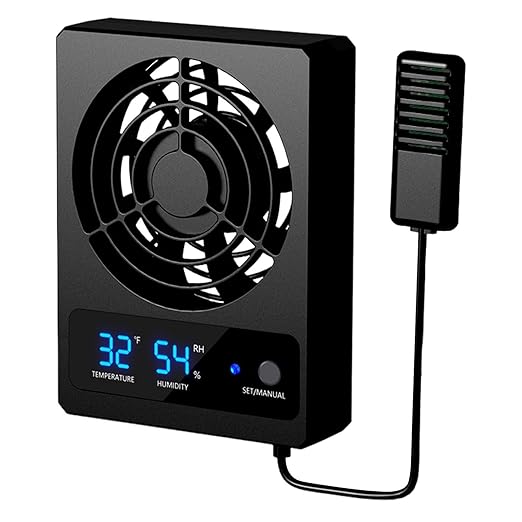 Ventilation Fan - Intelligent Reptile Tank Cooler, LED Display Climate Monitor with Strong Airflow Circulation System, Low Noise Design, Ideal for Amphibians Snakes Lizards Habitat Care