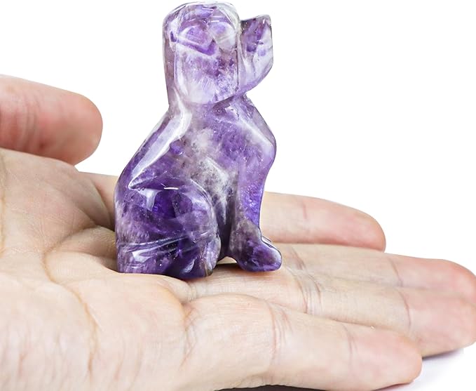 Artistone 2" Amethyst Dog Crystal Animals Figurine Carved Gemstone Puppy Dog Statue Sculpture Craft Home Decorations