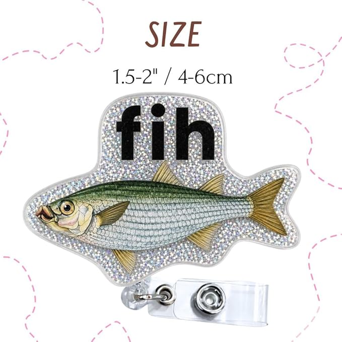 FIH Funny Meme Fish Badge Reel Cute Fun Animal Humor Retractable ID Holder Clip Cool Novelty Name Tag Medical Badge Reel for Men Women Nurse Gen Z Healthcare Worker Office Employee Accessories Gifts