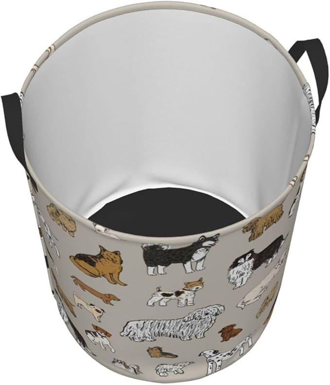 Cute Dogs Animals Print Round Laundry Hamper Storage Basket Toys Clothes Organizer Bin For Home Bathroom Bedroom Dorm Nursery, 38l