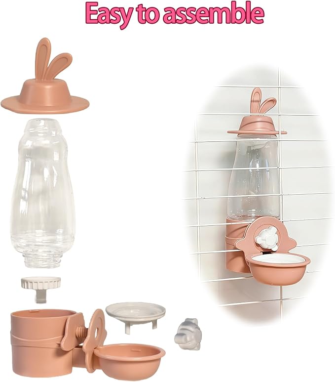 21oz Rabbit Water Bottle, Hanging Automatic Guinea Pig Water Dispenser Rabbit Water Bottle No Drip Bunny Cage Accessories for Bunny Hamster Ferret Cat Chinchilla