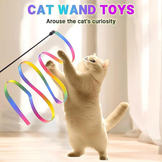 4 Pcs Cat Wand Toys,Interactive Cat Teaser Wand String for Most Cats and Kittens