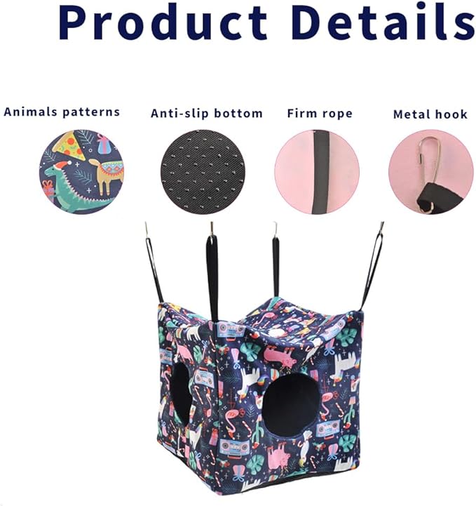 4 Pack Ferret Hammock, Soft Small Animal Washable Guinea Pig Hideout Bed Ferret Cage Accessories for Rat Sugar Glider Squirrel Guinea Pig Hedgehog Hamster (Navy Blue)
