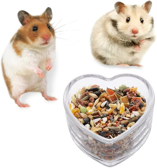 Hamster Transparent Glass Food and Water Dish Cute Heart-Shaped Feeding Bowl for Hamster Hedgehog Small Pet