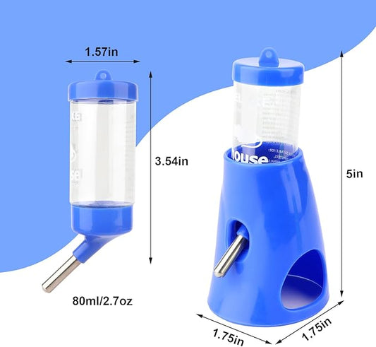 Hypeety Hamster Water Bottle with Base Hamster Automatic Water Dispenser Cage Accessories for Dwarf Hamster Mouse Rat Hedgehog Guinea Pig 80ML (Blue, 80ml)