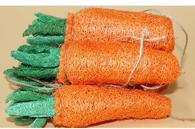POPETPOP Rabbit Chew Toys - 2Pcs Carrot Shaped Hamster Toys Loofah Bunny Guinea Pig Bunny Chew Small Animal Chew for Chinchillas, Rat Teeth Cleaning
