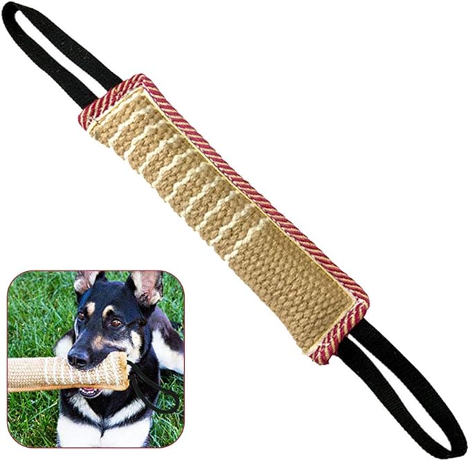 ToLanbbt Dog Tug Toy, Dog Bite Jute Pillow Pull Toy with 2 Strong Handles, Perfect for Tug of War, Puppy Training Interactive Play, Bite Training Toys for Medium to Large Dogs (Pink Yellow)