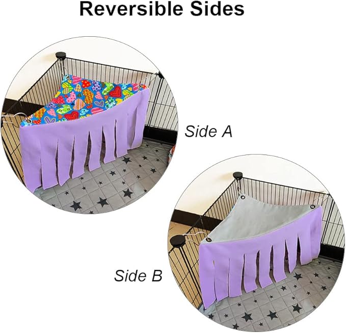 RIOUSSI Guinea Pig Hideout Hideaway Corner Fleece Toys Cage Accessories with Reversible Sides. Purple, Triangle