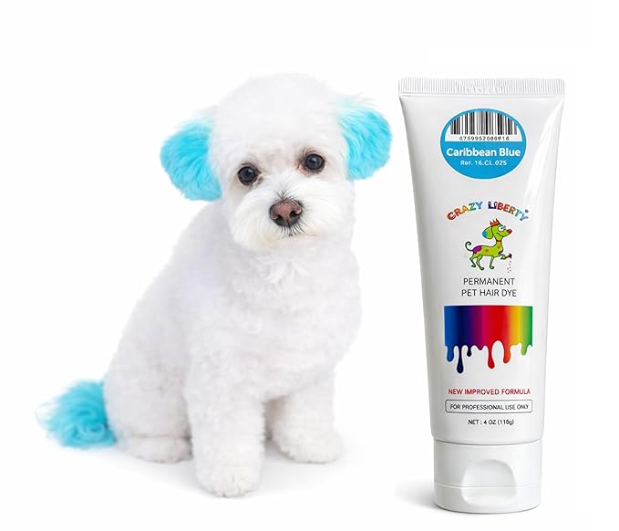 Crazy Liberty Permanent Pet Hair Dye for Dogs and Horses (Caribbean Blue) – Professional Grooming Color Gel, for Creative Groomers, 4 Fl Oz