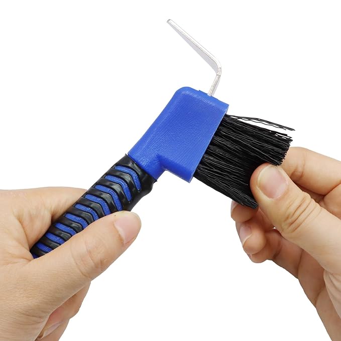 Hoof Pick Brushes, Soft Touch Rubber Handle Portable Hoofpick, Stiff Hoof Pick for Horse Care, Groomers (Blue)