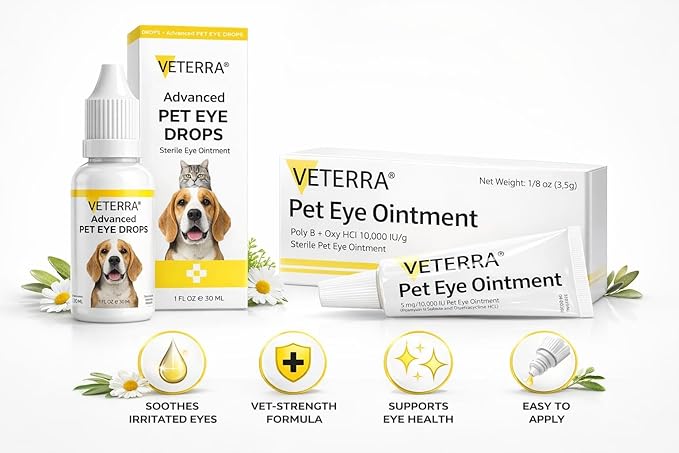 Dog & Cat Eye Ointment and Eye Wash – Tear Stain Remover, Gentle Eye Care, Helps Remove Discharge, Daily Eye Hygiene Support, 2-in-1 Pet Eye Care Kit (30ml + 3.5g)