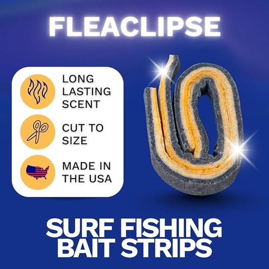 FishGum Surf Fishing Bait Strips for Saltwater Beach Fishing – Real Shrimp, Crab, Clam & Sand Flea Infused Scent – Artificial Cut Bait for Pompano, Redfish & Flounder